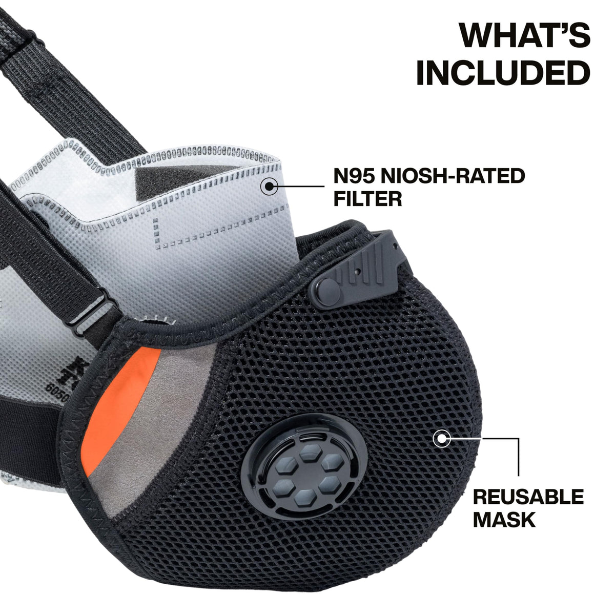 Klein Tools N95 face mask with nose clip for precise fit and reduced fogging.