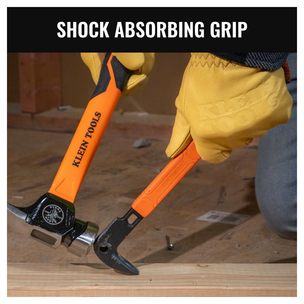Klein Tools TPR grip absorbs shock during hammering for comfort.