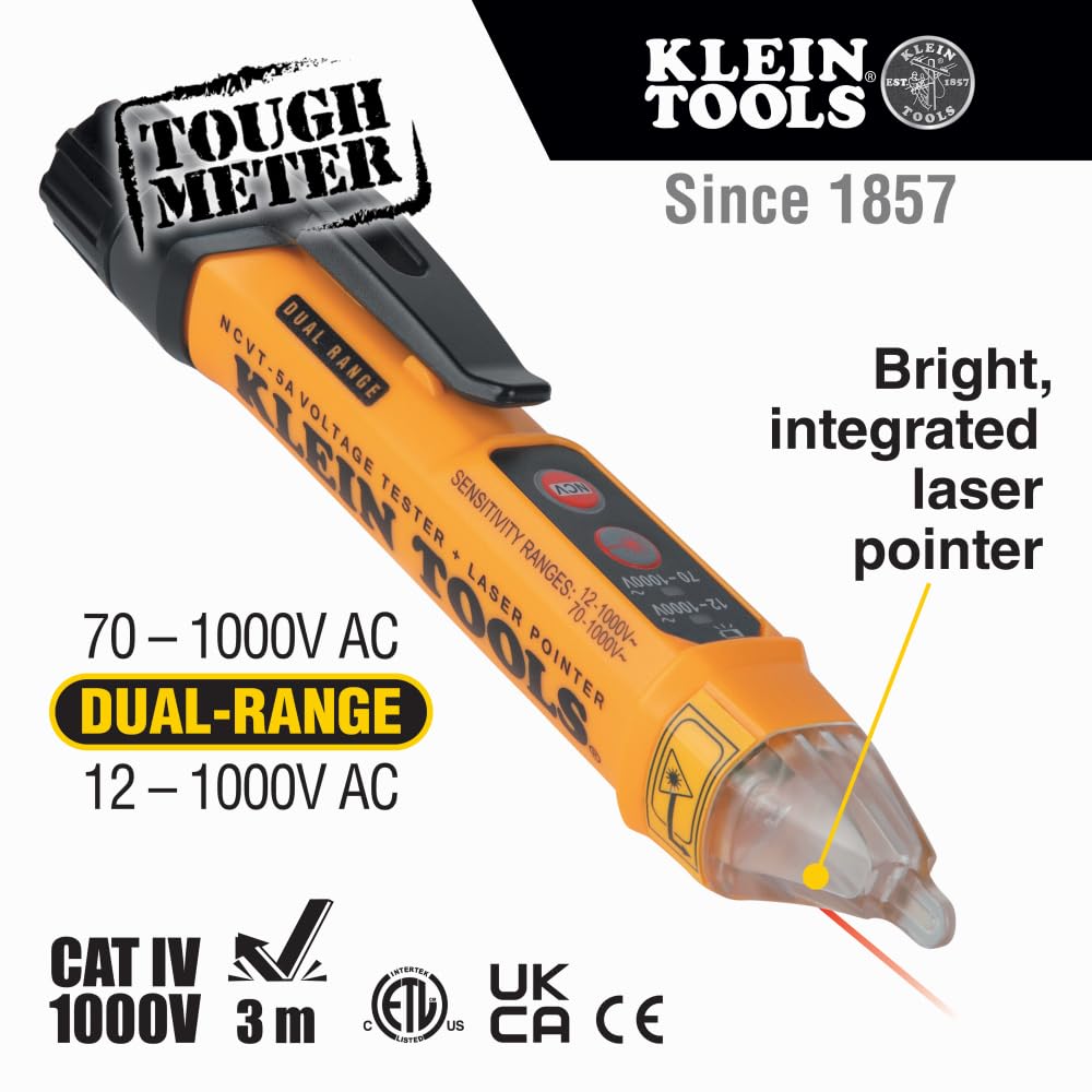 Klein Tools NCVT-5A laser pointer assists locating targets from distance.