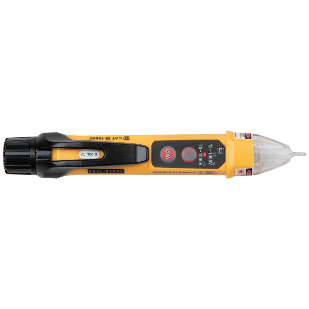 Klein Tools NCVT-5A package includes tester and two AAA batteries.