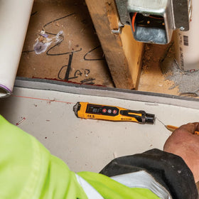 Klein Tools NCVT-6 pocket clip keeps it within reach on a tool belt