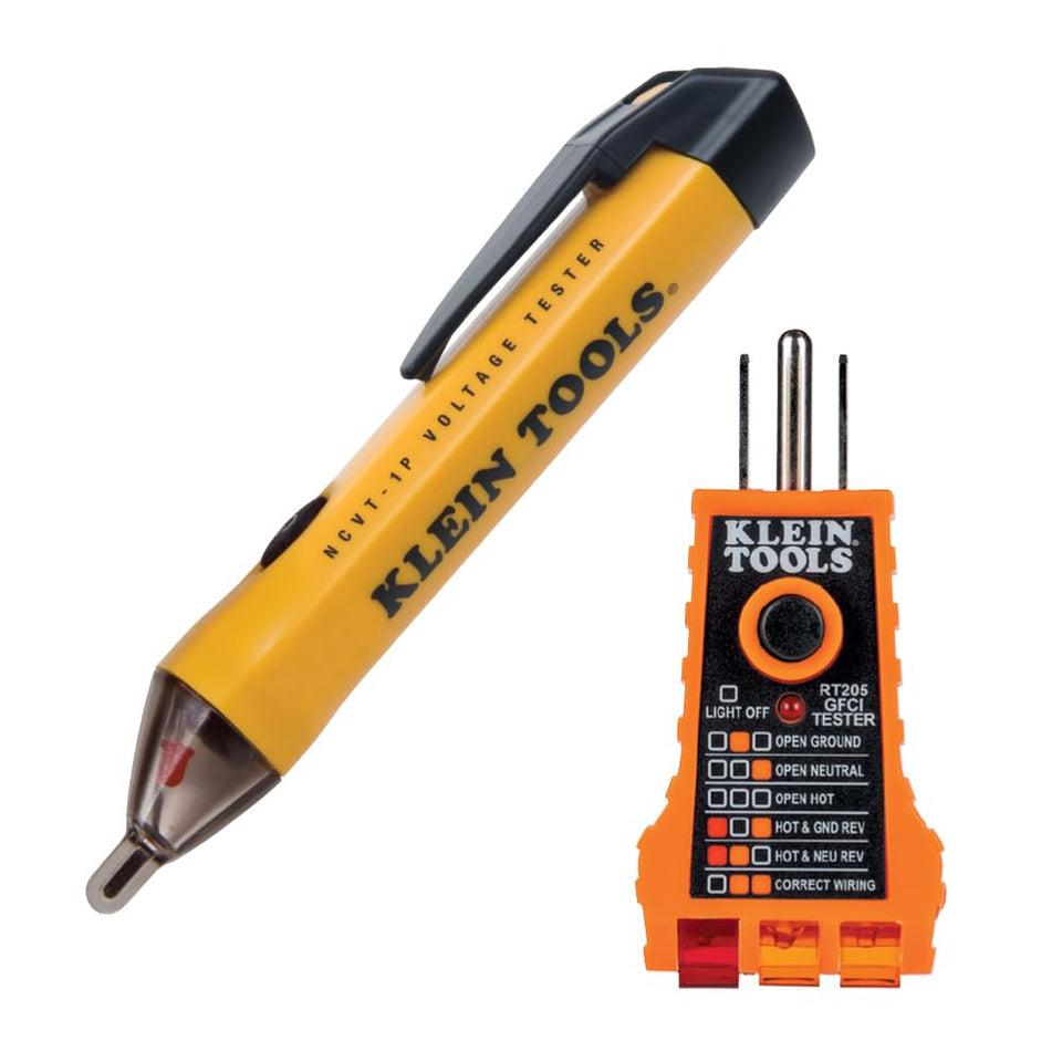 Klein Tools NCVT1P non-contact voltage tester detects AC voltage in cables and outlets.