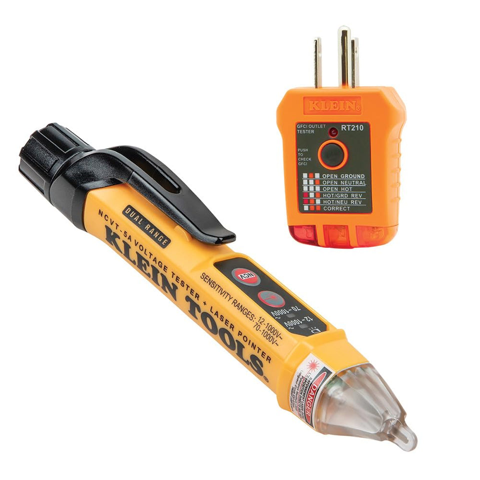Klein Tools NCVT-5A non-contact tester with green LED indicating power on