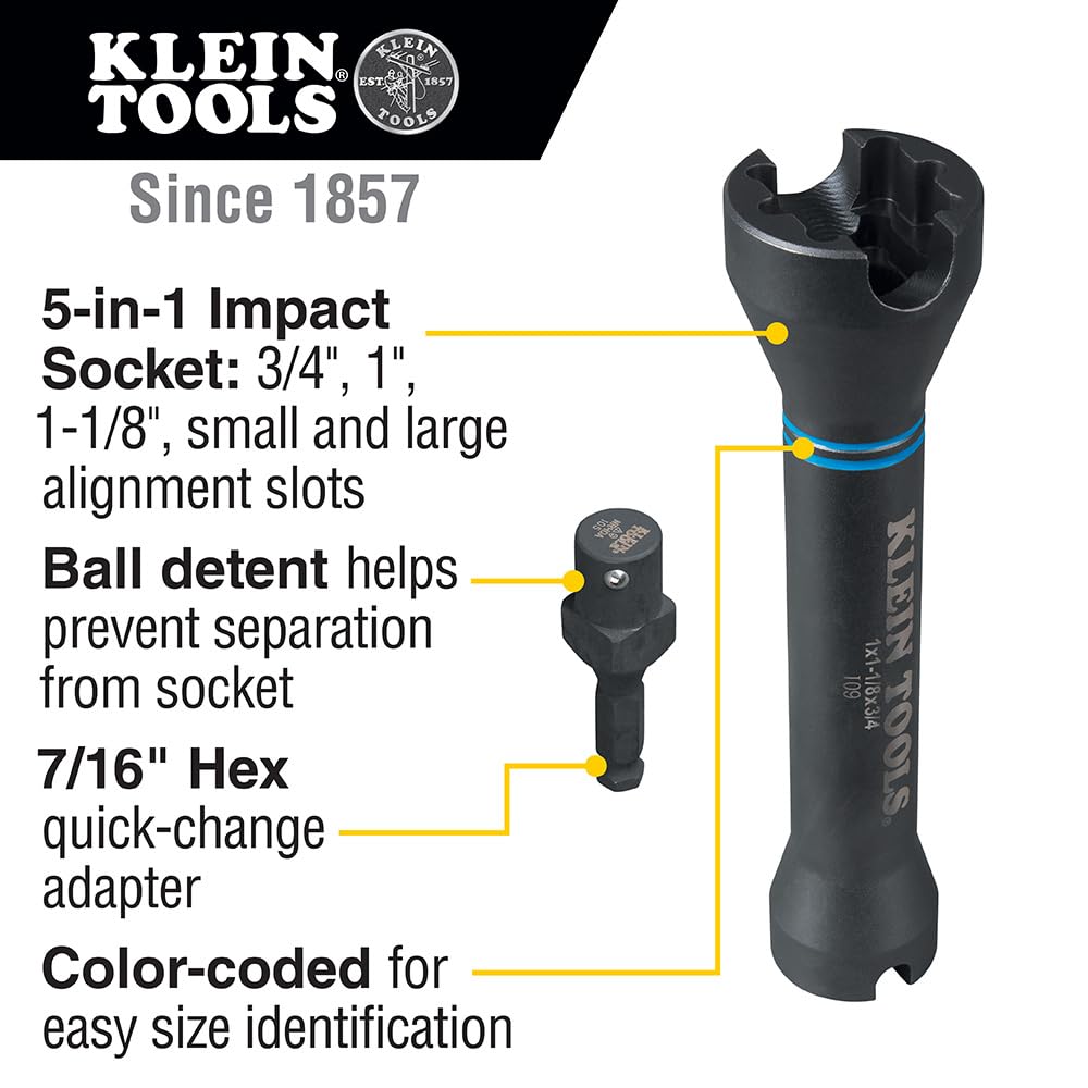 Klein Tools NRHD socket with alignment slots for quick pole hardware adjustments