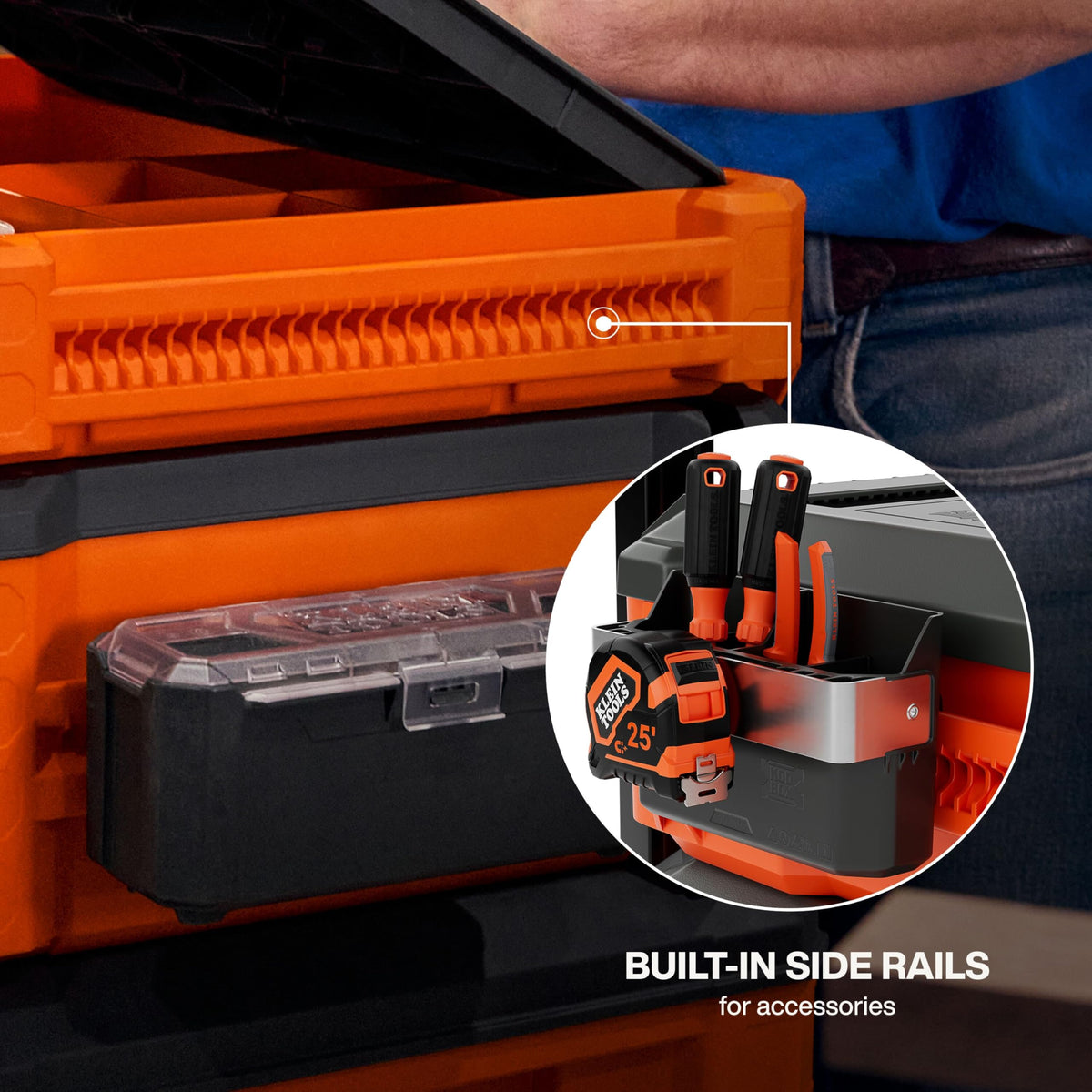 Klein Tools MODbox Tray Work Top supports professional durability on the job.