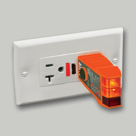 Klein Tools RT205 tester checks standard and GFCI outlets for common wiring problems.