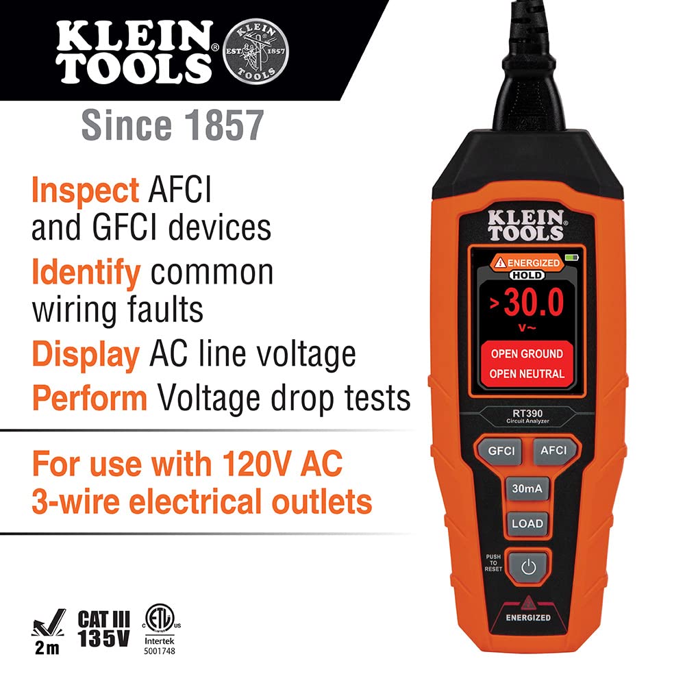 RT390 wiring-fault-detection view highlighting outlet safety checks