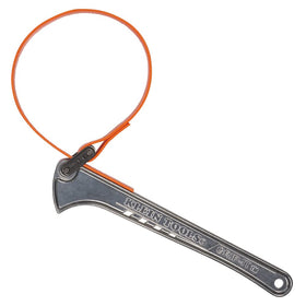 Klein Tools S12HB strap wrench with adjustable grip in a tight space.