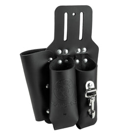 Klein Tools S5118PRS leather tool holder with three pockets on belt for organized pliers and tools
