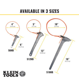 Klein Tools S6HB strap wrench shows urethane-covered belting for surface protection.