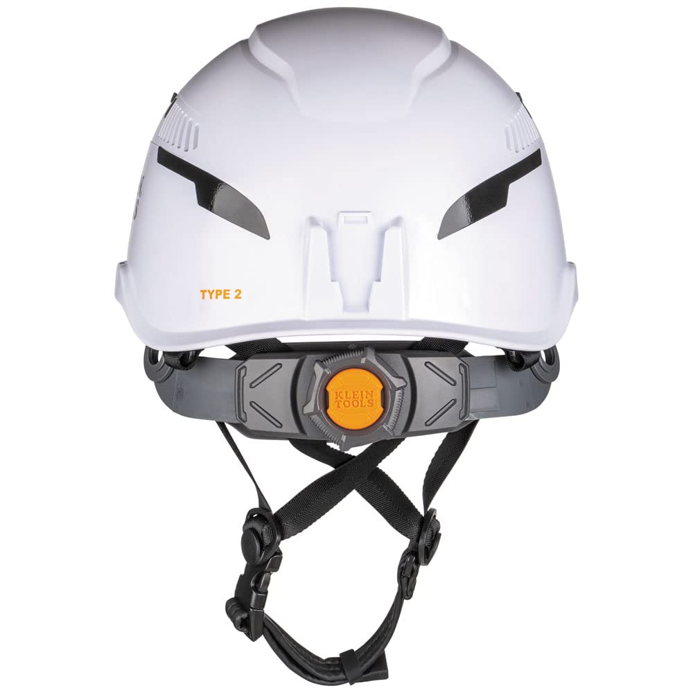 Klein Tools safety helmet Type-2 padded sweatband, washable comfort for long shifts.