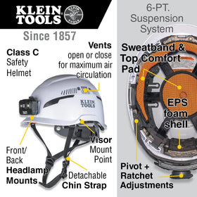 Klein Tools safety helmet Type-2 side view, comfortable protection for all-around head safety.