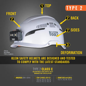 Klein Tools safety helmet Type-2 vented top view, enhanced airflow for all-day comfort.