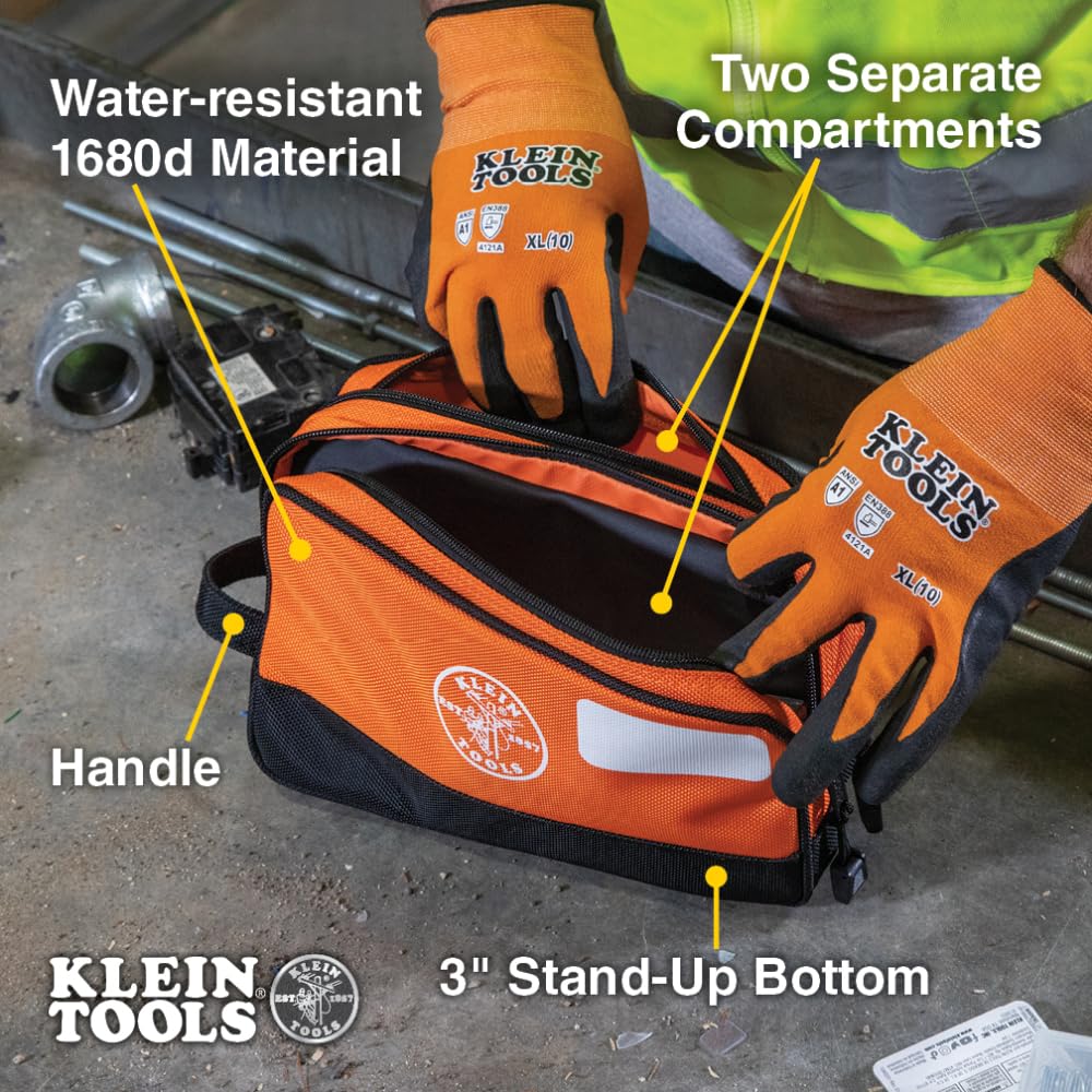 Klein Tools Tool Pouch uses heavy-duty 1680d fabric for durability.