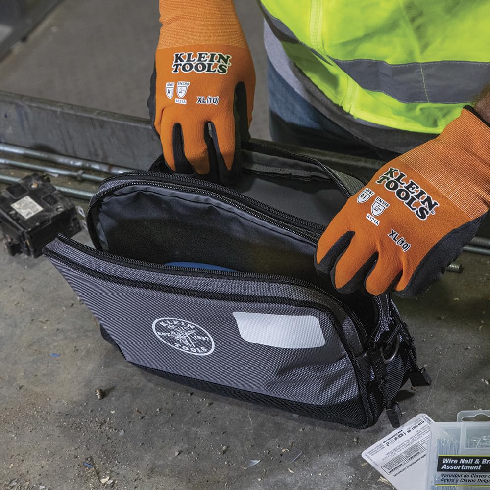 Open view of Klein Tools pouch showing two compartments