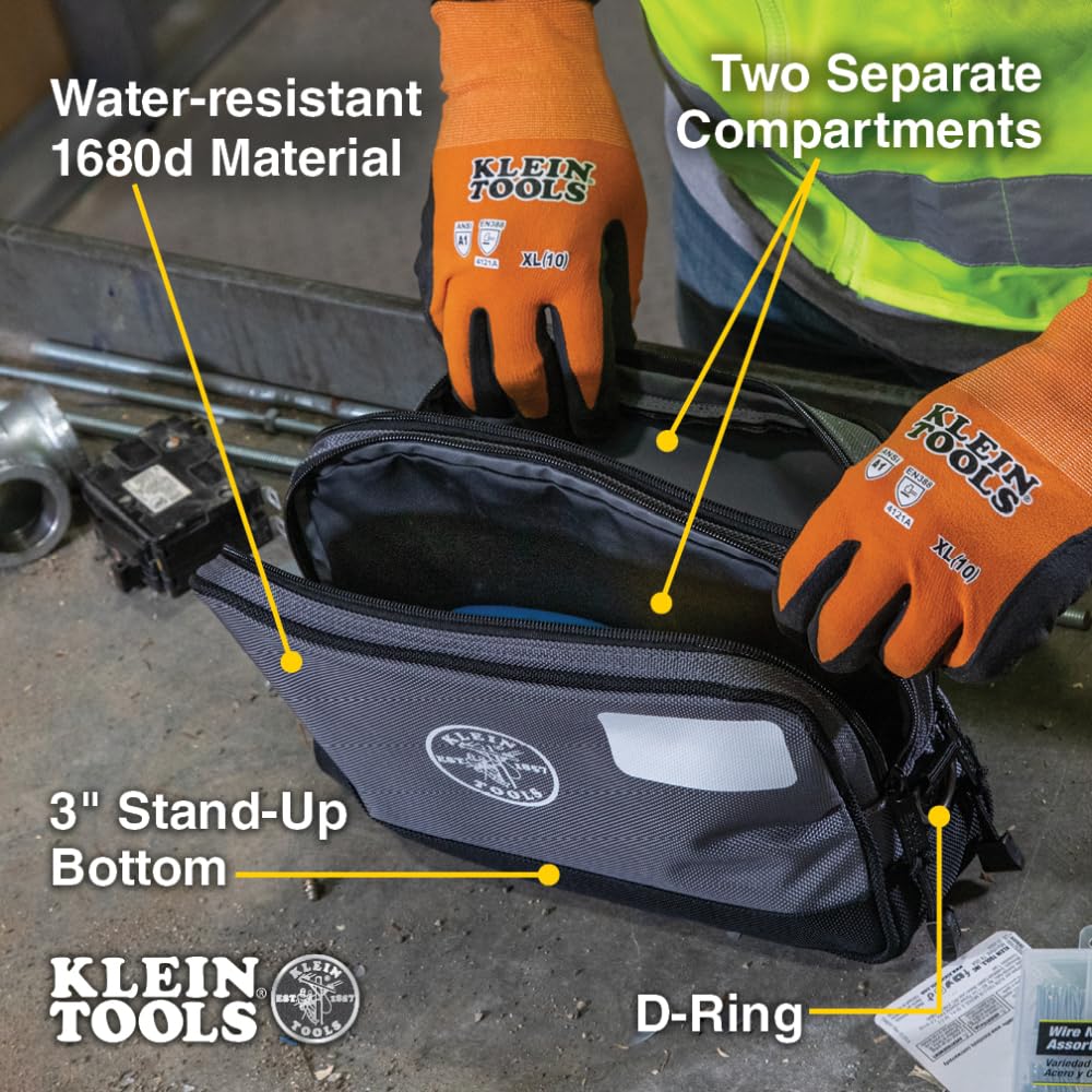 Reinforced bottom keeps Klein Tools pouch upright for easy access
