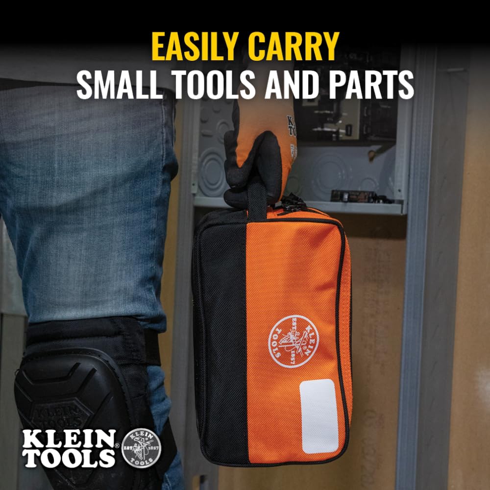 Pouch stands upright for quick access on jobsites.