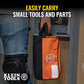 Pouch stands upright for quick access on jobsites.