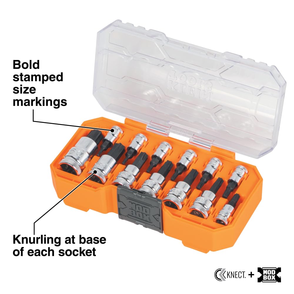 Klein Tools torx socket set T8 to T60 for versatile drive tasks.