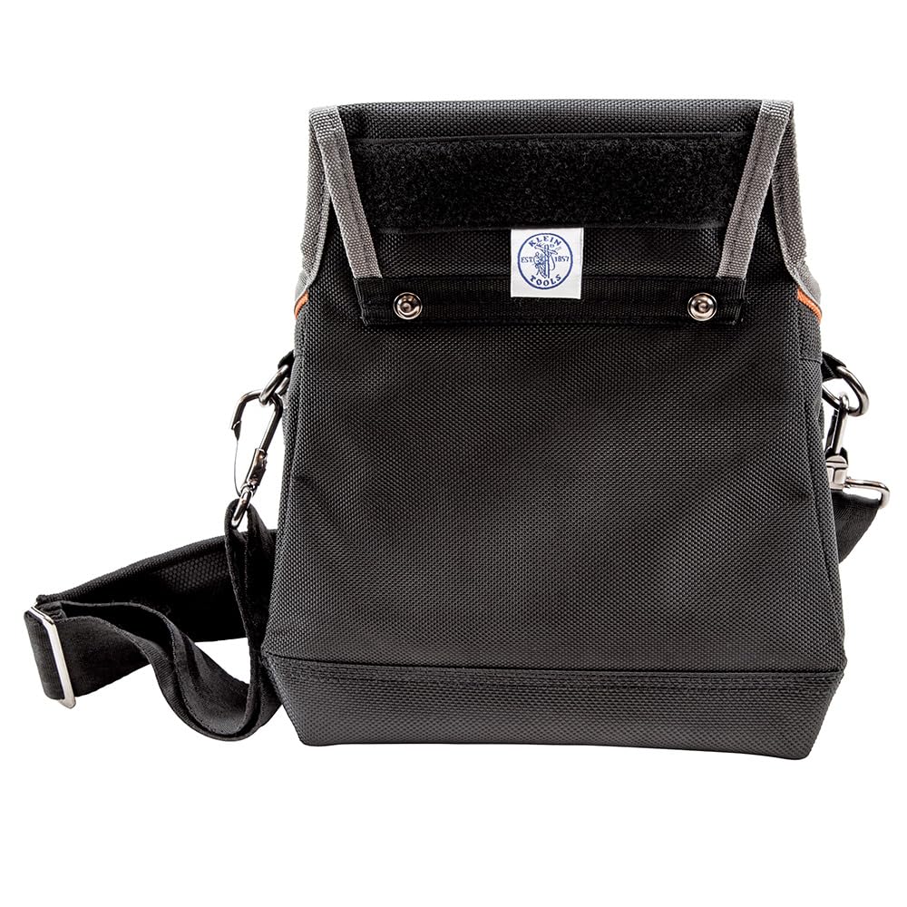Klein Tools Tradesman Pro Tool Pouch with padded shoulder strap enables hands-free carry.