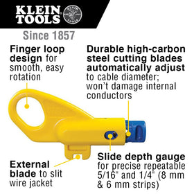 Klein Tools VDV110-261 cutting blades close-up; durable high-carbon steel for precision.