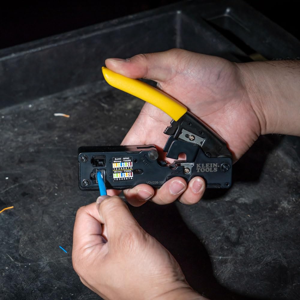 Klein Tools VDV226-107 RJ45 and RJ11/12 crimping in one tool.
