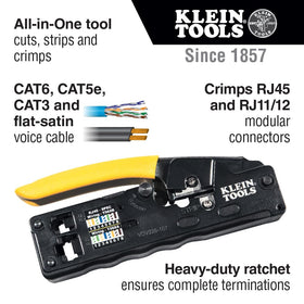 Klein Tools VDV226-107 wire stripping for CAT6 and CAT5e with clean cuts.