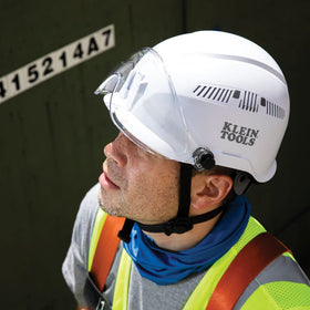 Klein Tools VISORCLR anti-fog coating stays clear even with masks