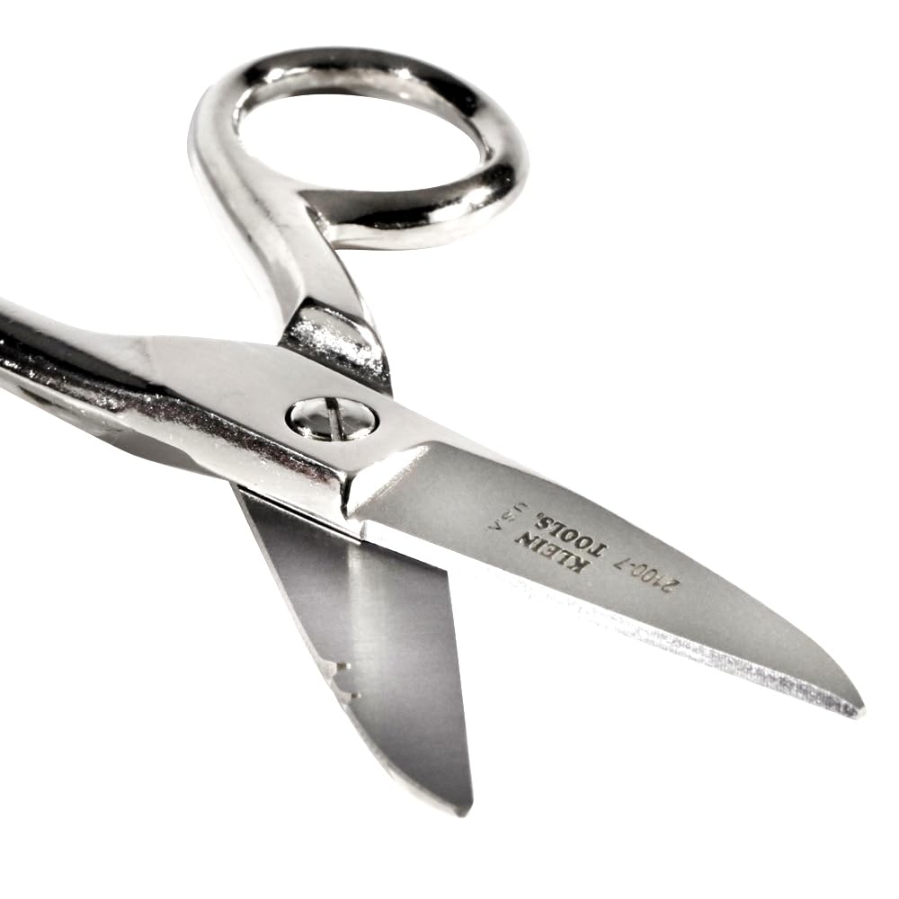 Electrician's scissors with 19 and 23 AWG stripping notches.