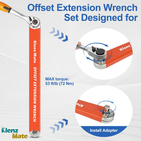 KlenzMate 1/2 inch drive adapter enables high-torque connections.