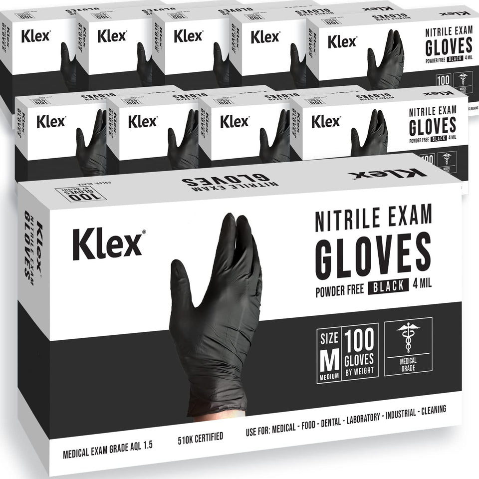 Klex nitrile exam gloves in box highlighting medical-grade, powder-free protection