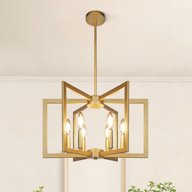 Klgxnrd six-light gold pendant light over dining table for warm ambiance.