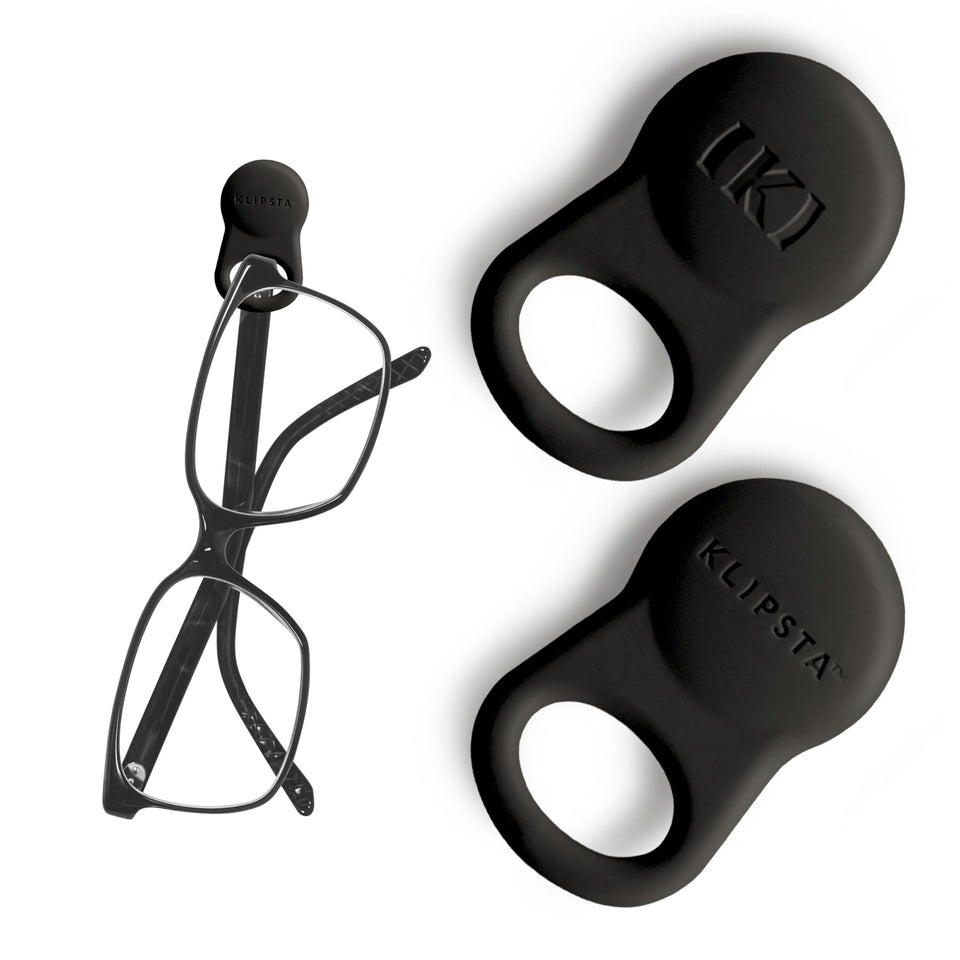 KLIPSTA SPEX clips attached to clothing for quick access and reduced eyewear loss.