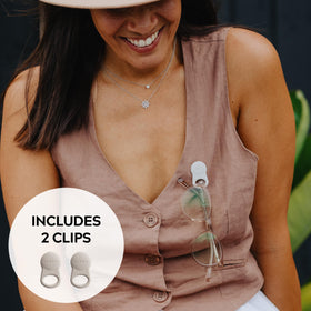 KLIPSTA SPEX Stone clip-on attached to outfit offering hands-free convenience
