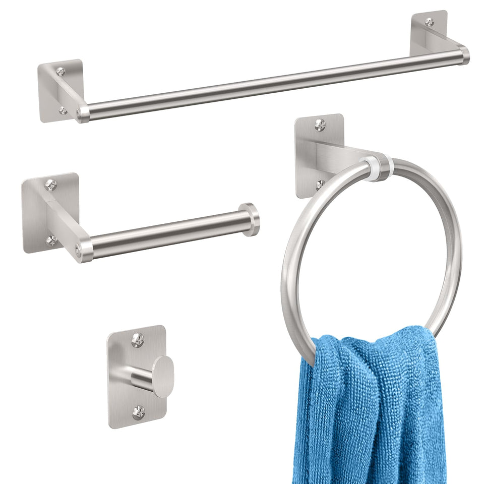 KLJKPA brushed nickel towel bar 16in offers sturdy storage in a modern bathroom.