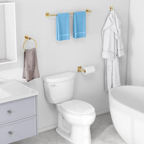 KLJKPA gold bathroom finish ties pieces together for cohesive design.