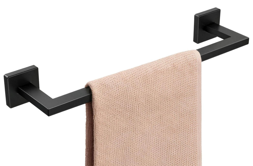 KLJKPA matte black towel bar 16 inch wall mount keeps towels organized.