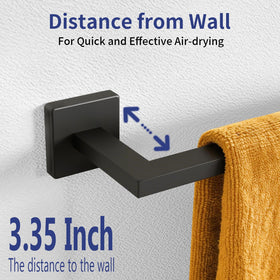 KLJKPA matte black towel bar in a busy bathroom dries towels faster.
