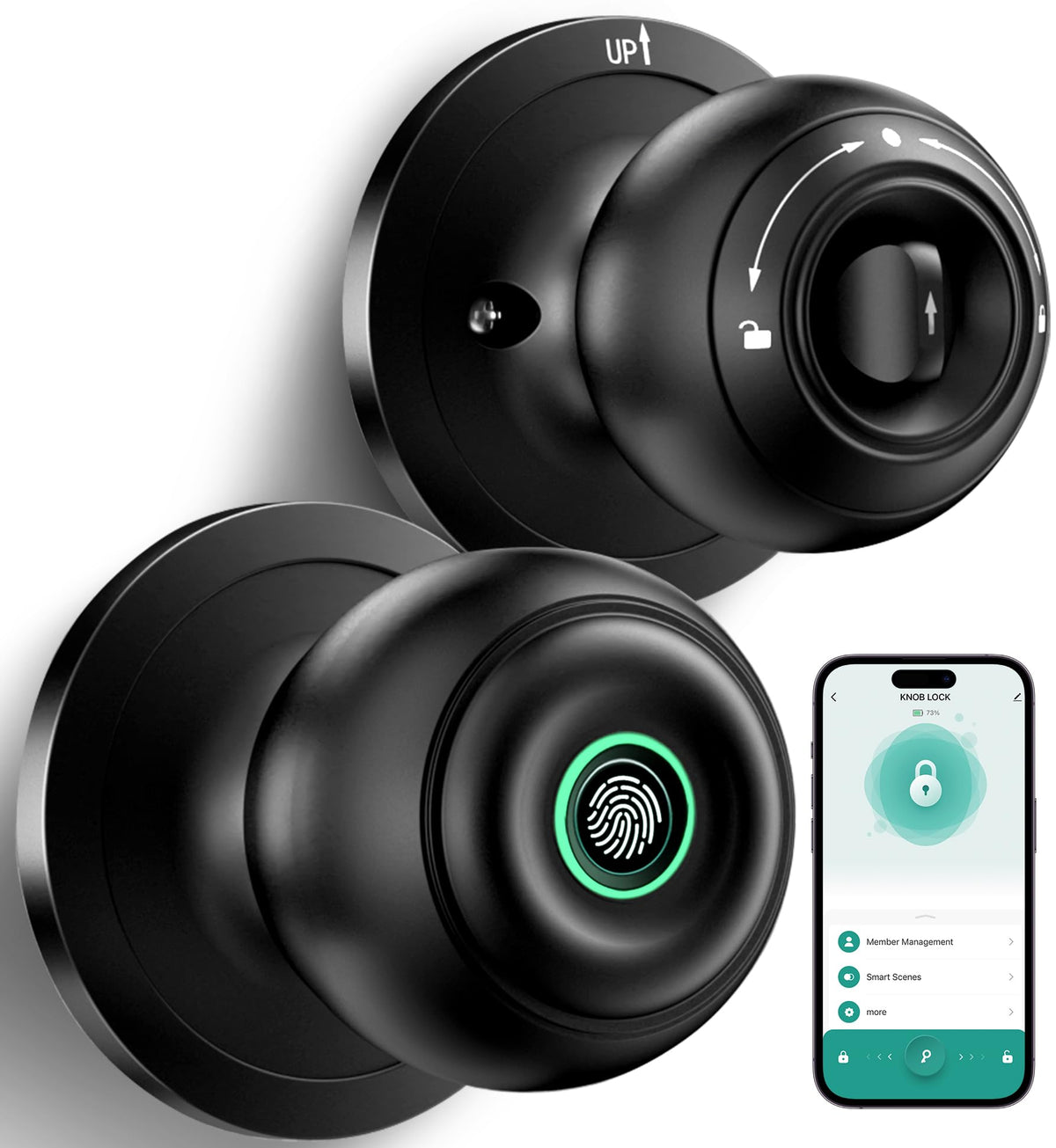 KLLOQUE fingerprint door lock front view in matte black for secure home access