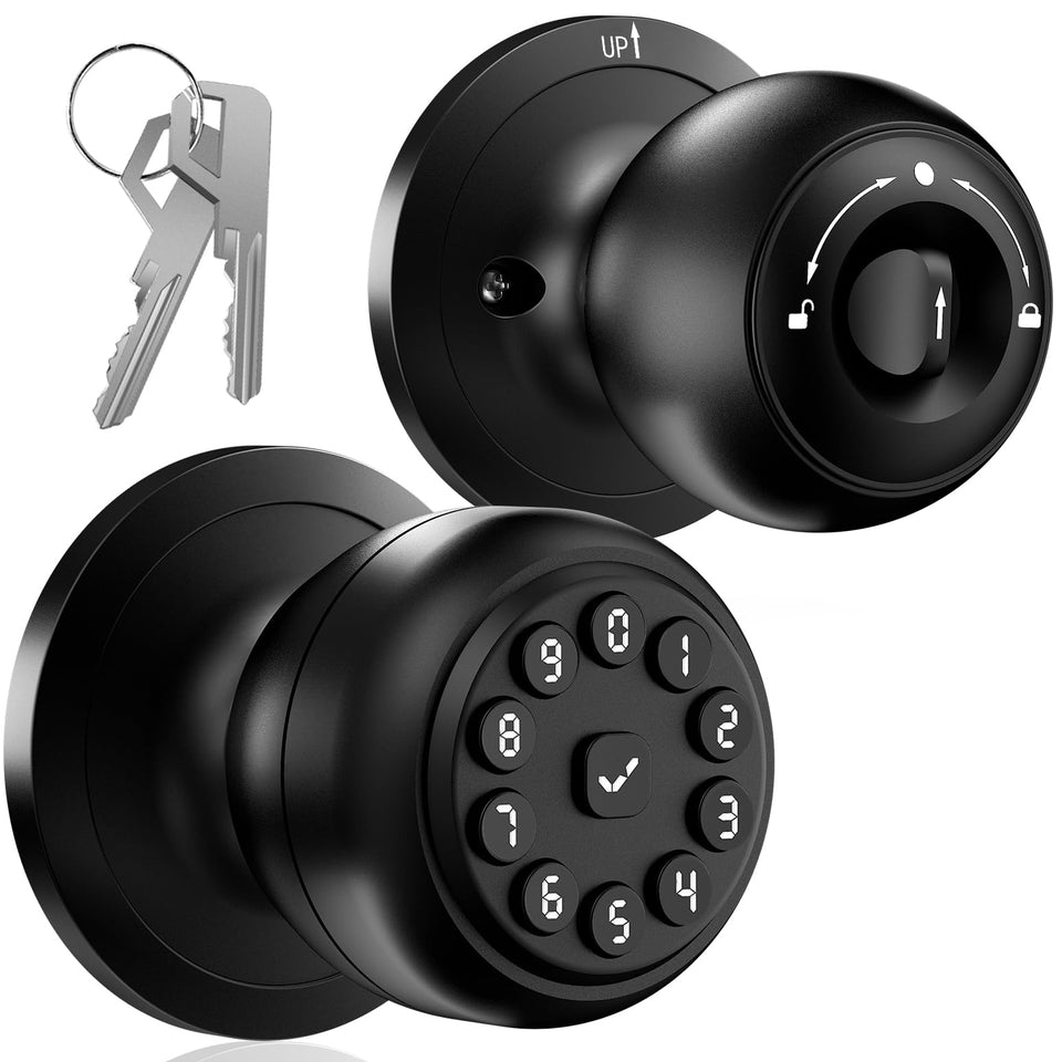 KLLOQUE keypad door knob on a front door for convenient keyless entry.