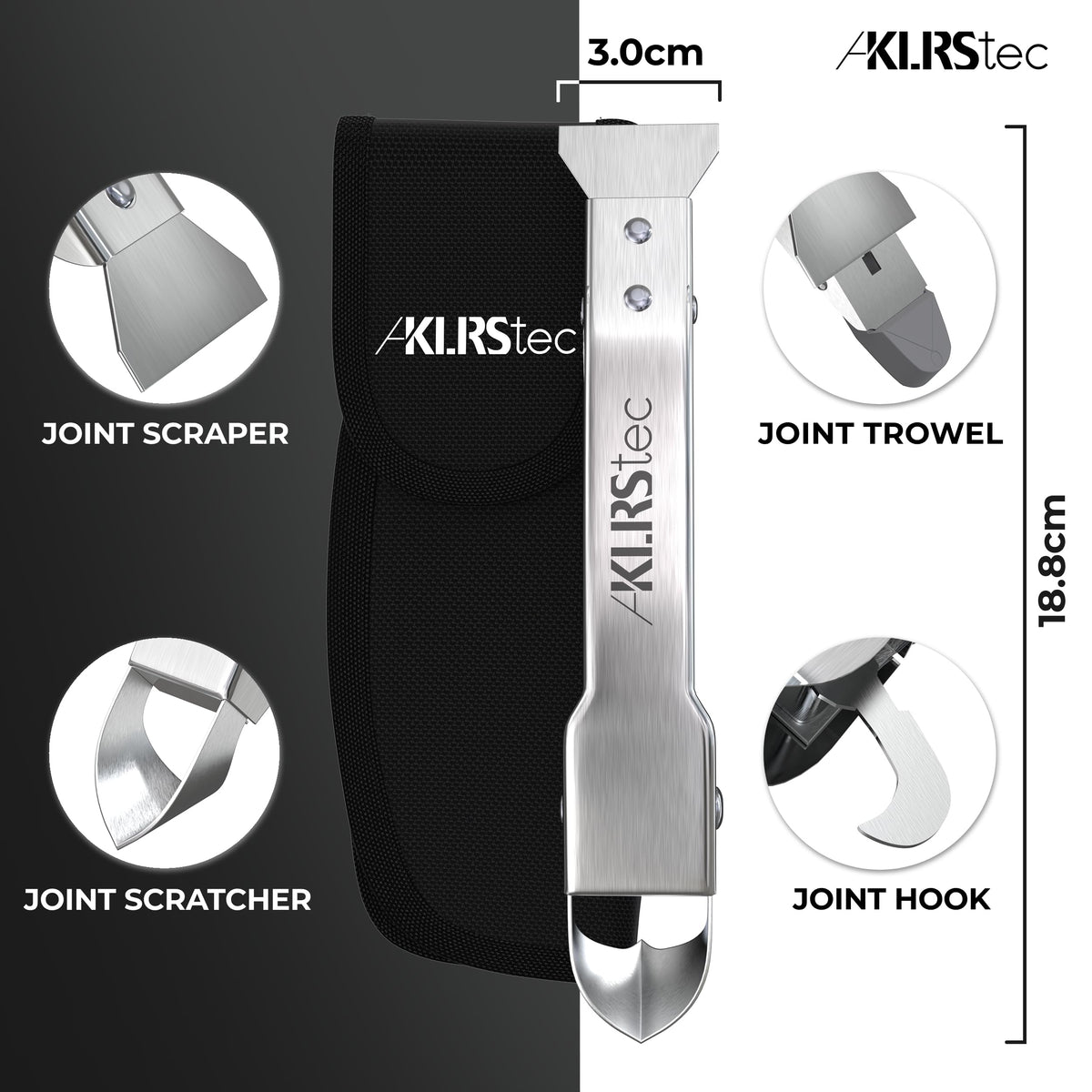 KLRS KLRStec 90° joint scraper illustrates stubborn sealant removal on smooth surfaces.