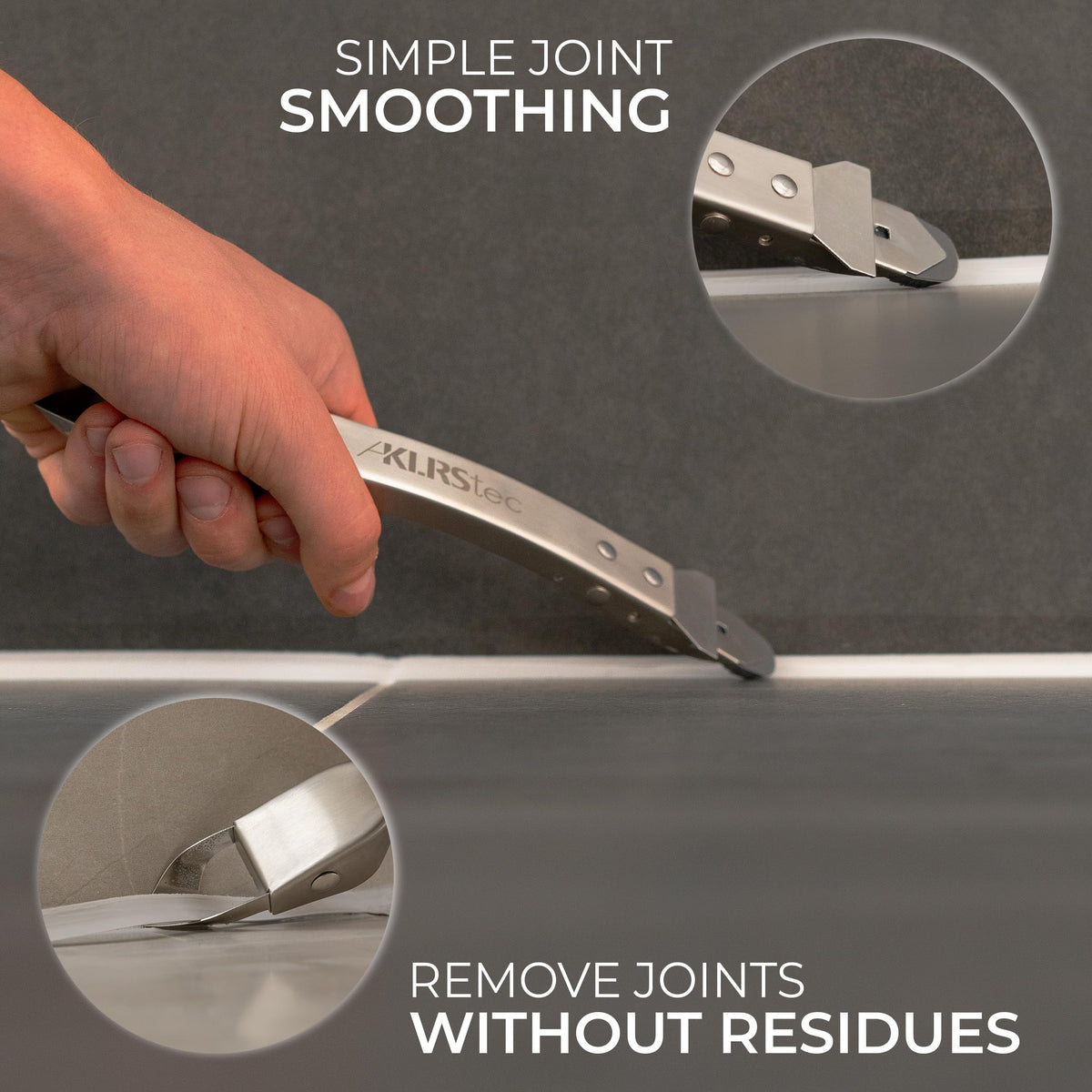 KLRS KLRStec fold-out caulk remover arm extends reach for tight spaces.