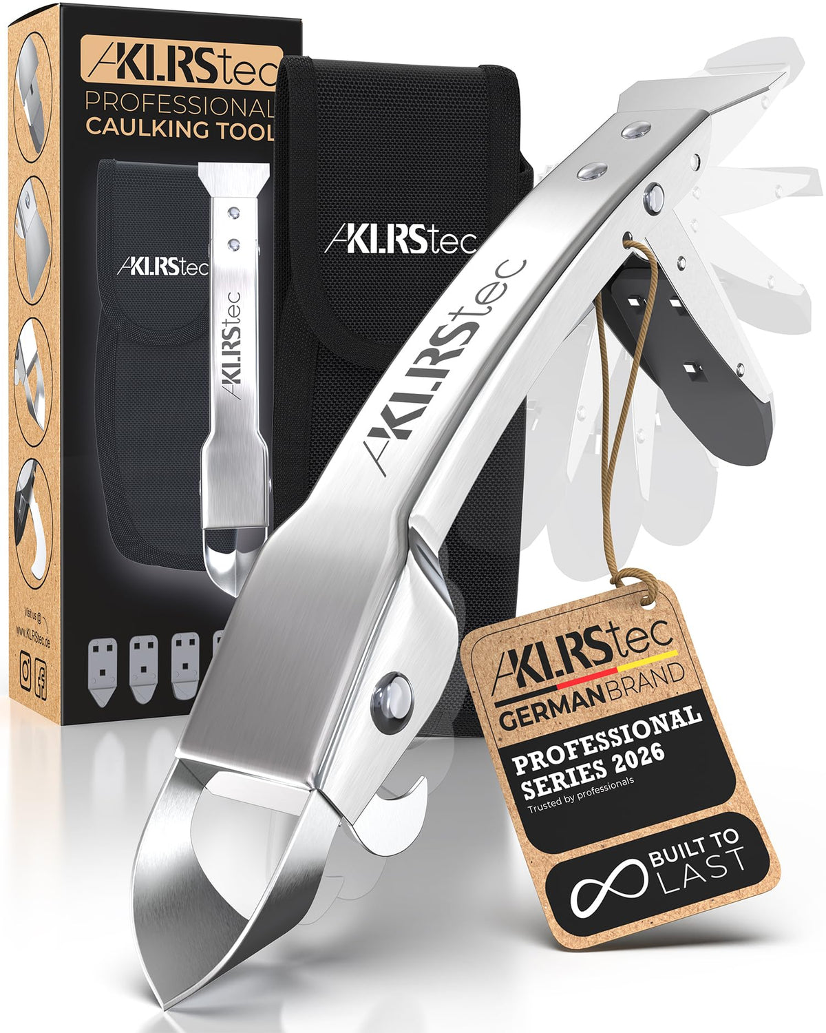 KLRS KLRStec professional caulking tool in stainless steel for precise joint removal.