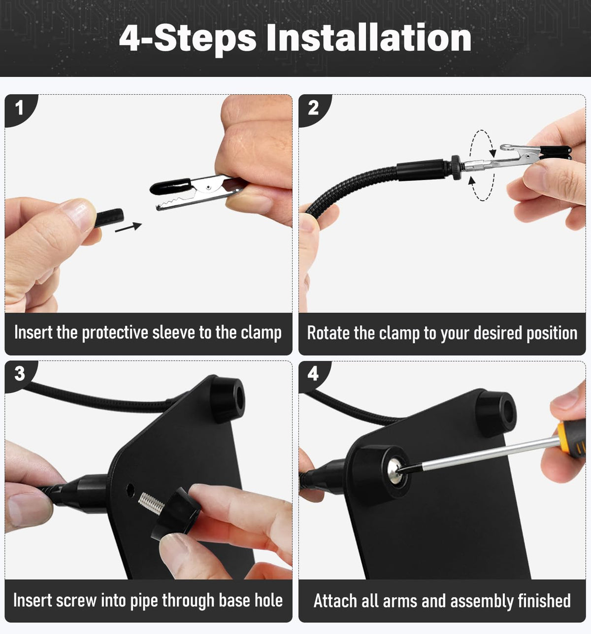 KLSKKJ 360-degree arms ease clamp positioning for accessibility