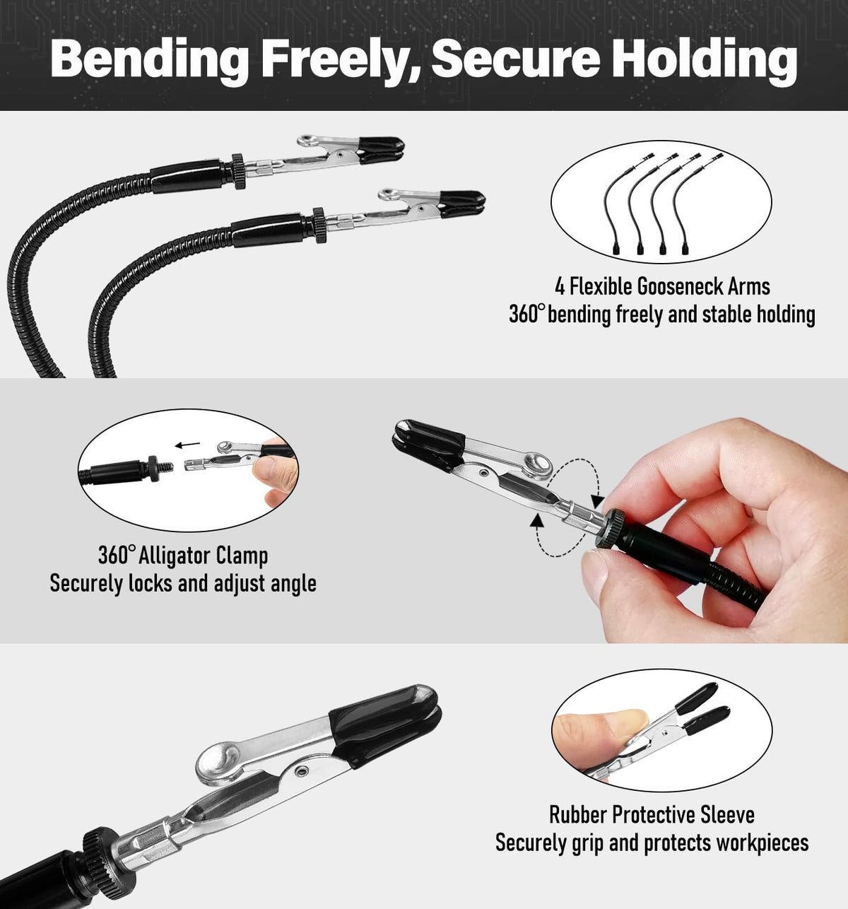 KLSKKJ flexible arms hold components securely from all angles