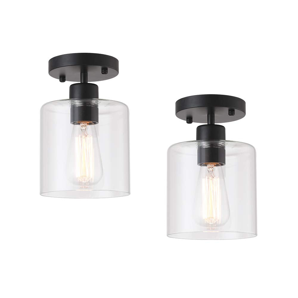KLSS 2-pack black semi-flush mount ceiling lights brighten hallways with modern style.