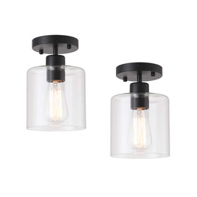 KLSS 2-pack black semi-flush mount ceiling lights brighten hallways with modern style.