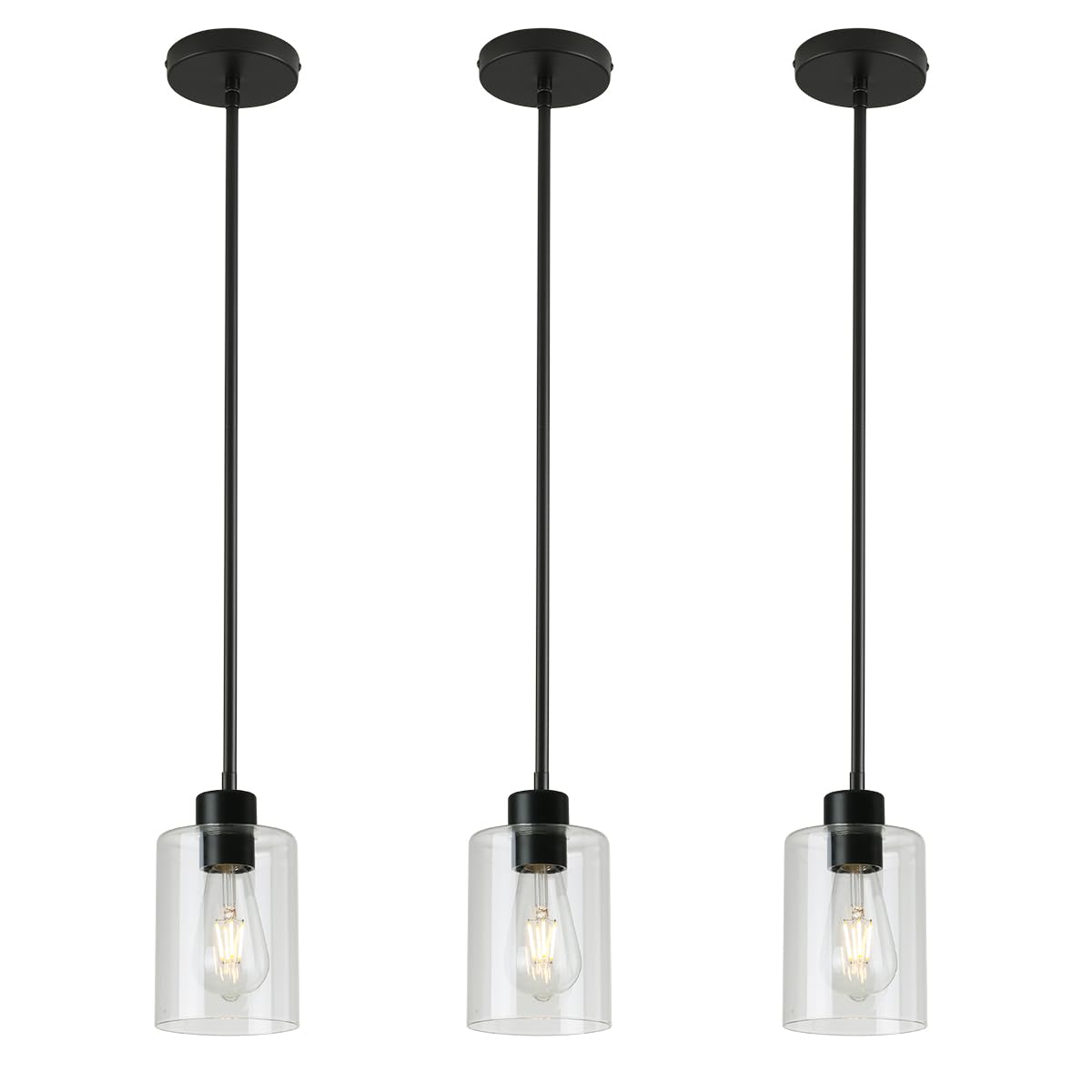 KLSS 3-pack black pendant lights over a kitchen island for stylish task lighting