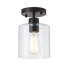 KLSS Black Modern Semi-Flush Mount Ceiling Light with glass shade for hallway lighting.