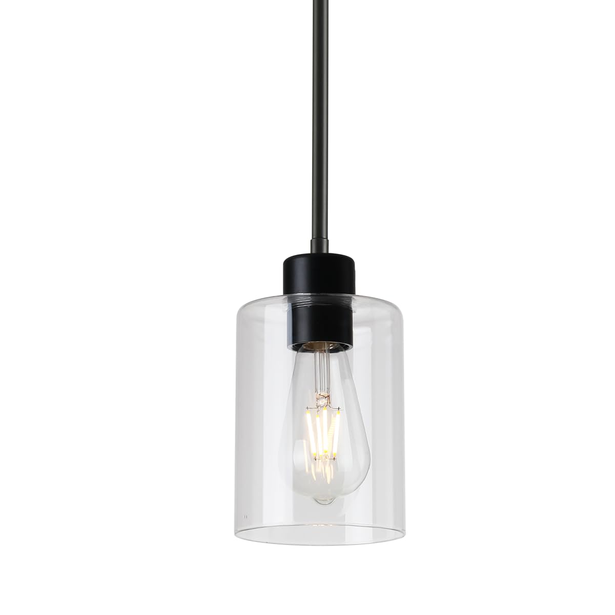 KLSS black pendant light with clear glass shade for kitchen island.
